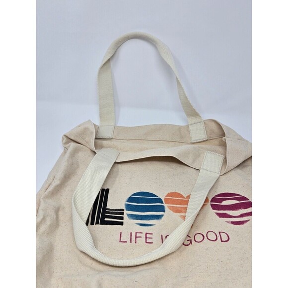 LIFE IS GOOD LOVE BEIGE COTTON CANVAS TOTE BAG LOVE GRAPHIC UNISEX OS REUSABLE - Picture 4 of 12